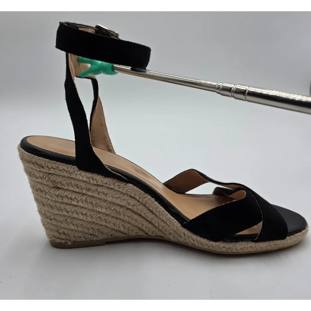 Old Navy Black Suede Espadrille Wedge Sandals Ankle Strap Women‎ Size 9.5